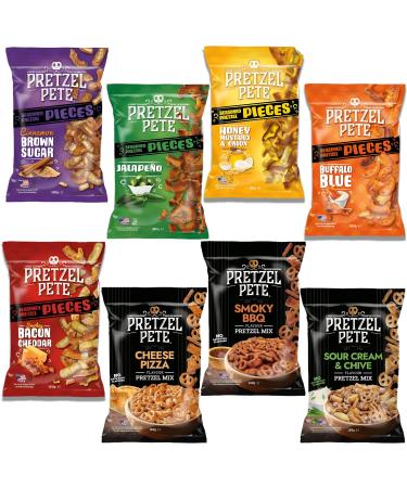Pretzel Pete Pieces Pretzel Snack Pick N Mix | Choose From 8 Flavours | Buffalo Blue Cheese Pizza Cinnamon Honey Mustard Jalapeno Smokey Bacon BBQ Sour - Pack of 2 X 160g