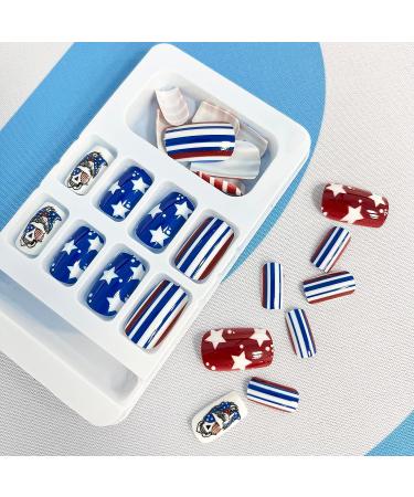 4th of July Short Square Press on Nails - Red, Blue, White Star & Skull Designs - 24Pcs - Buy Online on GoSupps.com