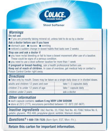 Colace Docusate Sodium 100mg Stool Softener Capsules - 10 Count - Buy Online on GoSupps.com