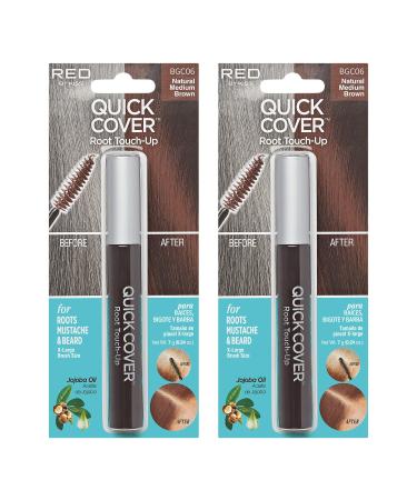 RED by Kiss Quick Cover Root Touch Up Mascara 2PCS Water-Resistant Temporary Gray Concealer Cover Up Brush for Hair and Beard (Natural Medium Brown)