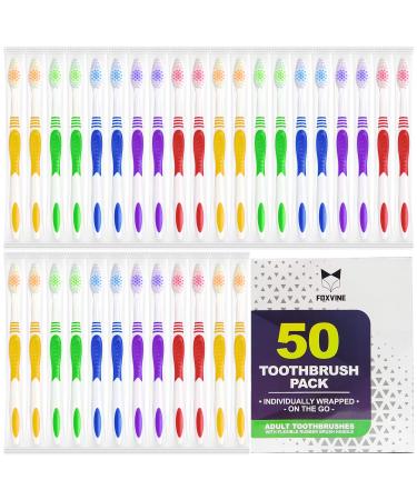50 Pack Bulk Toothbrushes | Individually Wrapped | Manual Disposable Travel Toothbrush Set for Adults or Kids | Made with a Medium-Soft Large Brush Head | Multiple Colors to Choose from! | Oral Set