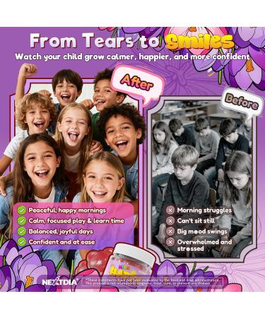 Happy Saffron Gummies for Kids Teen, Organic Saffron + Magnesium Glycinate Supplement with Probiotics, L-Theanine, Chamomile, D3, B6, B12 for Children's Focus & Mood, Calm, Sleep, Sugar Free, 120 Cts 60 Count (Pack of 2) - Buy Online on GoSupps.com