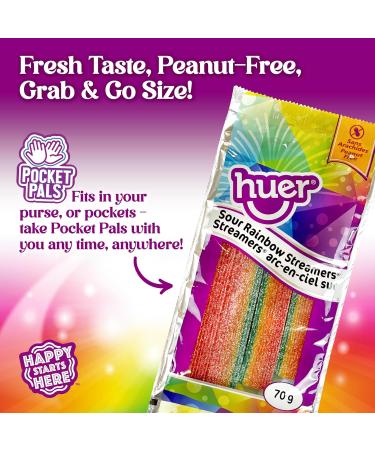 Huer - Sour Rainbow Streamers Pocket Pals 12 Pack Strawberry Flavour Licorice Candy Sour Rainbow Belts 70g (Pack of 12) Stocking Stuffers Christmas Gift - Buy Online on GoSupps.com