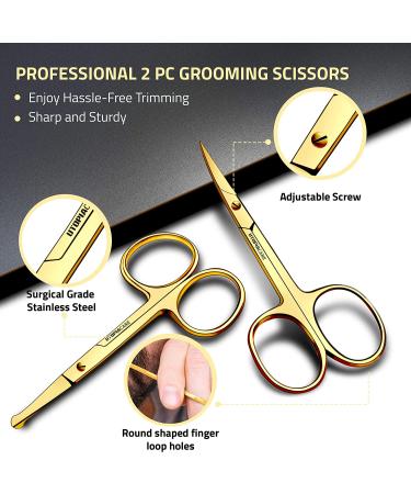 Utopia Care Gold Facial Hair Scissors for Men - Mustache, Beard & Nose Hair Trimming - Professional Stainless Steel - Buy Online on GoSupps.com