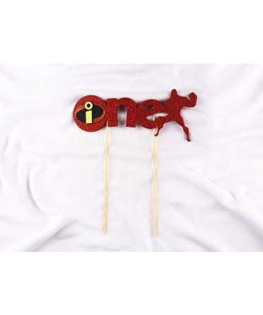 1st First Birthday Cake Topper Decoration Super Hero ((Incredible) - One - with Double Sided Glitter Stock)