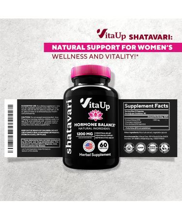 VitaUp Shatavari Capsules for Women 1200mg - USA Made Shatavari Root Supplement for Normal Hormonal Support Menopause & Menstrual Wellness - 60 Vegan Capsules - Buy Online on GoSupps.com
