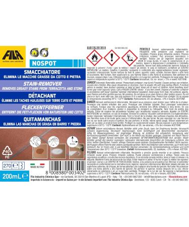 FILA Surface Care Solutions Nospot Stain Remover Spray for Greasy and Oily Spots Ideal for Cooked Klinker Stone Granite Cement etc. White 200 ml - Buy Online on GoSupps.com