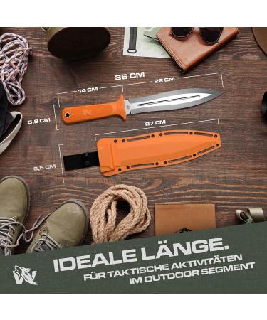 Odenwolf W-Sovcatcher Large D2 Steel Hunting Knife | Fixed Double-Edged Survival Knife with TPE Handle | Full Tang Outdoor Gear - Orange & Silver - Buy Online on GoSupps.com