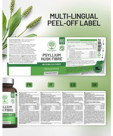Psyllium Blond with Probiotics 1400 mg - 99% Pure Integuments - 60 Capsules - Transit Digestion Intestinal Function - Dietary Fiber with Psyllium Husk & Probiotic Complex 6 Billion CFU - Buy Online on GoSupps.com