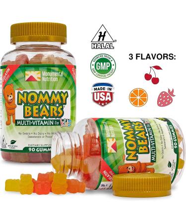 Nommy Bears Multivitamin Gelatin-Free Gummies for Kids - 3 Delicious Flavors, 11 Essentials, Gluten-Free & Halal Certified - Vegetarian & Mommy Approved - Buy Online on GoSupps.com