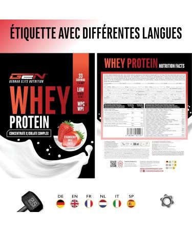  GEN GERMAN ELITE NUTRITION Whey Protein Complex - 1000g (Strawberry Milk) - With portion of isolate - Instant protein with BCAAs & EAAs - German Elite Nutrition - Buy Online on GoSupps.com