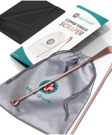 Copper Tongue Scraper Kit by Medi Grade - Natural Bad Breath Solution - Oral Hygiene Tool with Bag and Cloth - Breath Freshener for Adults - Buy Online on GoSupps.com