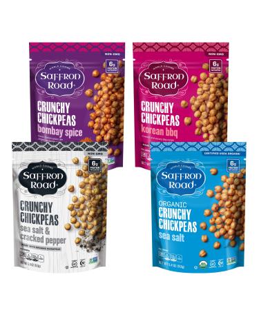 Saffron Road Organic Crunchy Chickpea Snacks-Gluten Free Non-GMO Kosher Vegan (Variety 5.4 oz (4 Pack)) Variety 5.4 oz (4 Pack)