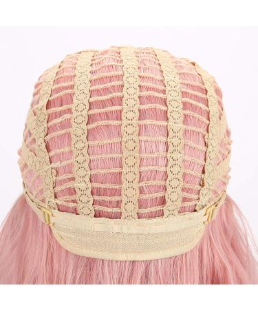 FAELBATY 14 Inch Pink Cosplay Loose Wave Wig - Short Curly Wavy Synthetic Costume Wig for Women - Pastel Pink - Buy Online on GoSupps.com