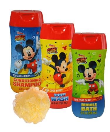 Disney Mickey Mouse 4pc Bathroom Collection! Includes Body Wash, Shampoo, Bubble Bath & Bath Scrubby!