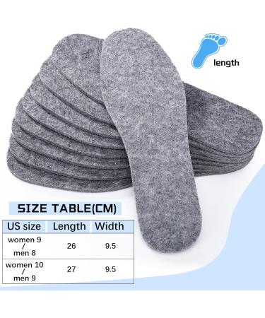 Janmercy Wool Felt Insoles - 5 Pairs Warm Shoe Inserts for Men & Women - Gray (Men's 9/Women's 10) - Best Comfort & Support - Buy Online on GoSupps.com