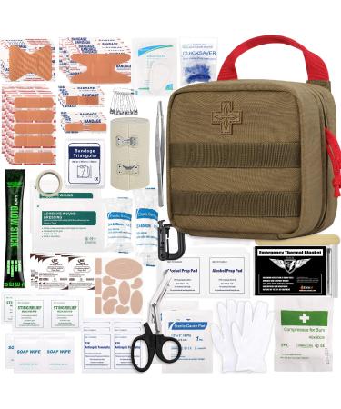 Everlit 180 Pieces Tactical First Aid Kit IFAK Molle EMT Pouch Outdoor Camping Emergency Kits for for Camping Boat Hunting Hiking Home Car Earthquake and Adventures Coyote Brown