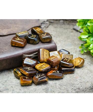 Crocon Tiger Eye Gemstone runes Elder Futhark Alphabet Engraved Symbol Rune Healing Balancing meditation Stones 25 pcs Set crystal rune Home Office Decor. Size: 15-20 mm - Buy Online on GoSupps.com