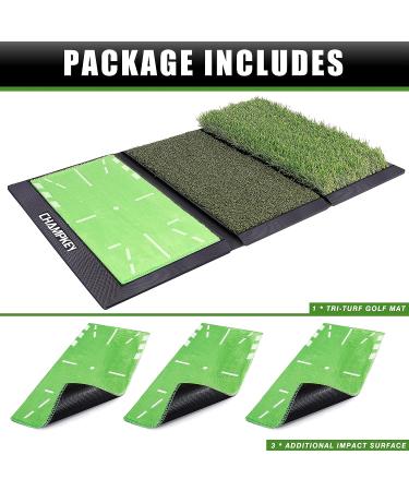 CHAMPKEY TRI-Turf Golf Hitting Mat Come with 3 Impact Surfaces - Nylon Turf Fairway Golf Mat - Traces Swing Path and Improve Swing Accuracy - Buy Online on GoSupps.com