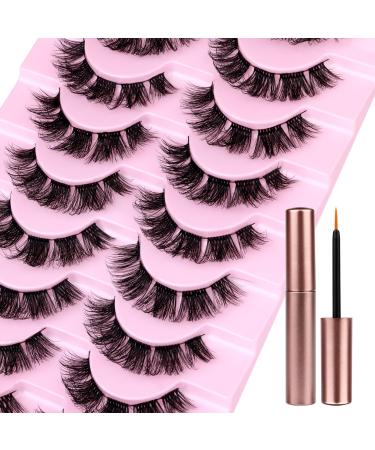 Cluster Lashes Extension Fluffy Strip Eyelashes with Lash Glue Thick Volume Faux Mink Lashes Looks Like Extension 16MM Natural Wispy Fluffy Lashes Kit with Glue10 Pairs False Eyelashes F-17MM-ii