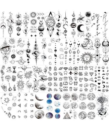 COKTAK 28 Sheets Outer Space Temporary Tattoos For Kids Women Men  3D Fake Realistic Star Sun Moon Tattoo Stickers Boys Girls  Long Lasting Geometric Planets Universe Tattoos Neck Small Solar System