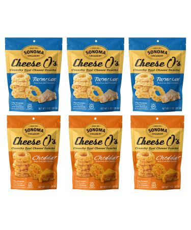 Sonoma Creamery Cheese O's, 2 Flavor Variety Pack, Cheddar and Parmesan, Variety Pack, 2 Flavors, 1 Ounce (Pack of 6) Variety Pack, 2 Flavors 1 Ounce (Pack of 6)