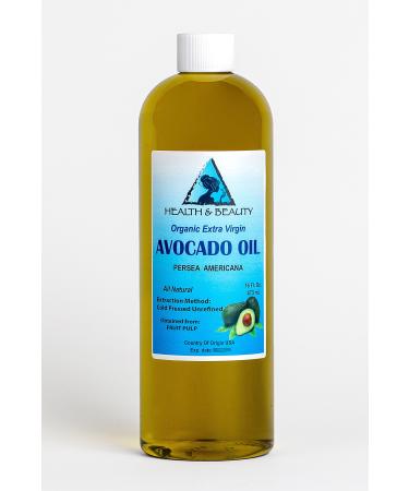 Avocado Oil Extra Virgin Organic Unrefined by H&B OILS CENTER Raw Cold Pressed Premium Quality Natural Pure 16 oz