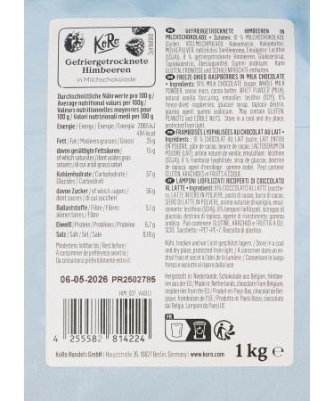  KoRo KoRo - Freeze-dried milk chocolate coated raspberries 1kg - Sweet sweetness - Crunchy chocolate coating - As a snack topping or gift - Buy Online on GoSupps.com