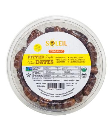 24oz Organic Pitted Dates | Sun Dried Algerian Deglet Noor dates | Certified ORGANIC, NON-GMO, VEGAN, KOSHER, naturally sweet and Gluten-free, NO sugar added, NO sulfurs or preservatives, Nut-Free.