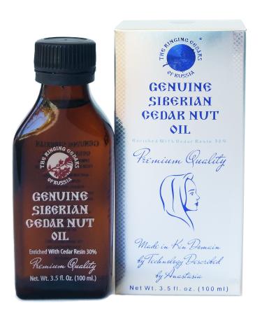 Premium Siberian cedar nut oil enriched with cedar resin 30 % - 100 ml. Native cold pressed with wood press.Smalling cedar in Russia.Made in Kin's eco -settlement Siberia Russia.