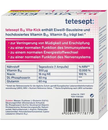 Tetesept B12 Vita-Kick Drinking Ampoules Energy & Performance Dietary Supplement 28 Vitamin B12 Bottles for Quick Energy Boost - Buy Online on GoSupps.com