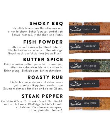 Timber Taste Grill Spices Gift Set | 5 Exquisite BBQ Spices & Recipes | Perfect Grill Accessories for Men & Women | Ideal Birthday Present for Adults | Gourmet Gew rzset for BBQ Lovers - Buy Online on GoSupps.com