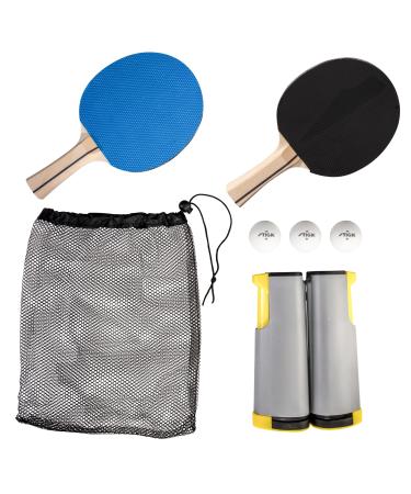 STIGA All-in-One Retractable Ping Pong Net Set - Includes 2 Ping Pong Paddles - 3 1-Star Balls | Mesh Storage Bag - Fits up to 72 Wide & 1.75 Thick Table - Clamp & Play on Any Surface 2021 Version