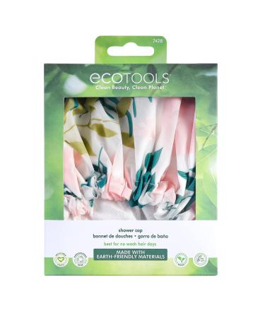 EcoTools Reusable Shower Cap for Women with Travel Storage Case Made with Recycled and Sustainable Materials White/Blue 1 Set