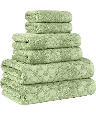 DIAOJIA Soft Cotton Bath Towels 6 Piece Set - Anti-Odor Family Towels | Highly Absorbent & Quick-Drying Spa Towel for Bathroom - 2 Bath, 2 Hand, 2 Washcloth (Green) - Buy Online on GoSupps.com