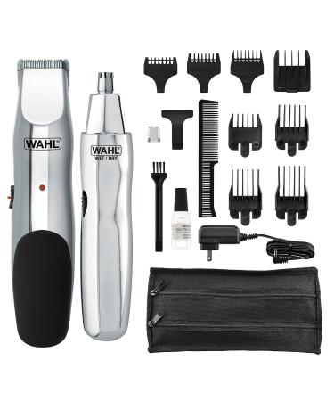 Wahl Groomsman Rechargeable Beard Trimming kit for Mustaches, Nose Hair, and Light Detailing and Grooming with Bonus Wet/Dry Electric Nose Trimmer – Model 5622 Rechargable Trimmer