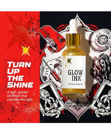 Glow Ink Shimmer Body Oil - Hydrating Skin & Tattoo Moisturizer Lightweight Body Shimmer Oil with Natural Essential Oils for Radiant Luminous Glow - Buy Online on GoSupps.com