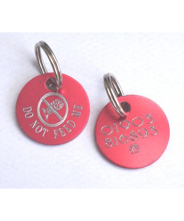 Paradise Pets DO NOT FEED CAT SAFETY ID TAG PERSONALISED ON REVERSE WITH YOUR CHOICE OF TEXT - RED WITH FISH BONE MOTIF