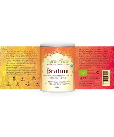 Organic Brahmi Powder (Bacopa Monnieri) - Ayurvedic Nutrition & Spices - Raw Vegan - 130g (2x65g) | Pureeraw - Buy Online on GoSupps.com
