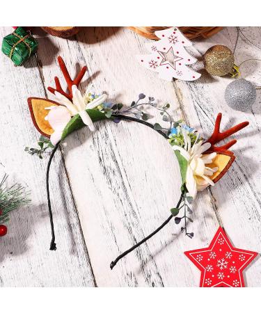 Minkissy Christmas Antler Headband - Reindeer Ears Floral Hairband for Women & Girls - Festive Holiday Accessory (Pattern 2) - Buy Online on GoSupps.com
