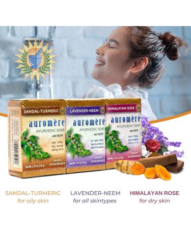 Auromere Ayurvedic Soap Variety Pack - 3 x 2.75oz Natural Soap Bars - Handmade Vegan Soap with Ayurvedic Herbs & Organic Neem - Buy Online on GoSupps.com