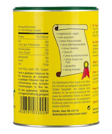 Seitenbacher Clear Soup Vegetable Broth - Vegan Gluten-Free Lactose-Free Fat-Free (500g) - Buy Online on GoSupps.com