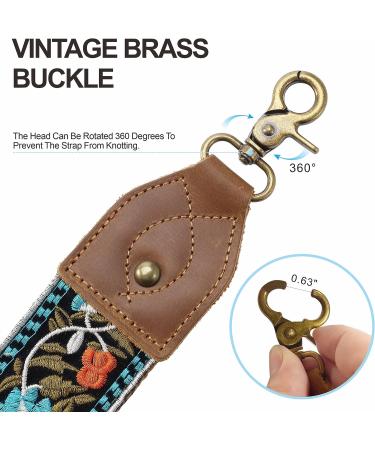 Purse Strap-2"Crazy Horse Leather Wide Shoulder Strap Adjustable Replacement Jacquard Embroidery Crossbody Bag Straps Retro Floral - Buy Online on GoSupps.com