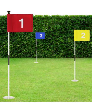 WATSY Golf Flagstick Practice Mini Putting Green Flags For Backyard Outdoor Patio Home Training Mini Golf Flag Kit Combo With Putting Hole Cup Portable 2-Section Design - Numbered Set Of 3