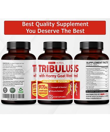 Ultra Tribulus Terrestris & Horny Goat Weed Capsules 9170mg - Maximum Strength Energy Booster with Ashwagandha, Tribulus & Maca Root - 90 Count - Buy Online on GoSupps.com