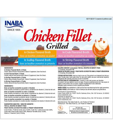INABA Natural Premium Grilled Chicken Fillet Cat Treats with Vitamin E and Green Tea Extract - 0.9 oz Variety Pack (10 Pack) - Buy Online on GoSupps.com