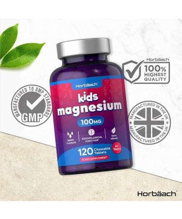 Magnesium Tablets for Kids | 100mg | 120 Chewable Tablets | Berry Flavour Vegan Supplement | by Horbaach - Buy Online on GoSupps.com