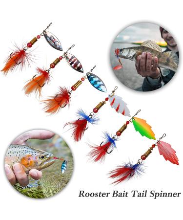 Rooster Bait Tail Spinner Fishing Lures Kit - 30pcs Metal Spoon Lures with Feathered Hooks - Bass, Walleye, Trout - Freshwater & Saltwater - Buy Online on GoSupps.com