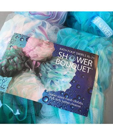 Loofah Bath Sponge XL Swirl Set (4 Pack) - Exfoliating Pouf Scrubber by Shower Bouquet - Buy Online on GoSupps.com