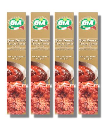 Gia Sun Dried Tomato Puree 80g Pack of 4 Bundled by The Great British Kitchen Tomato 4 PACKS